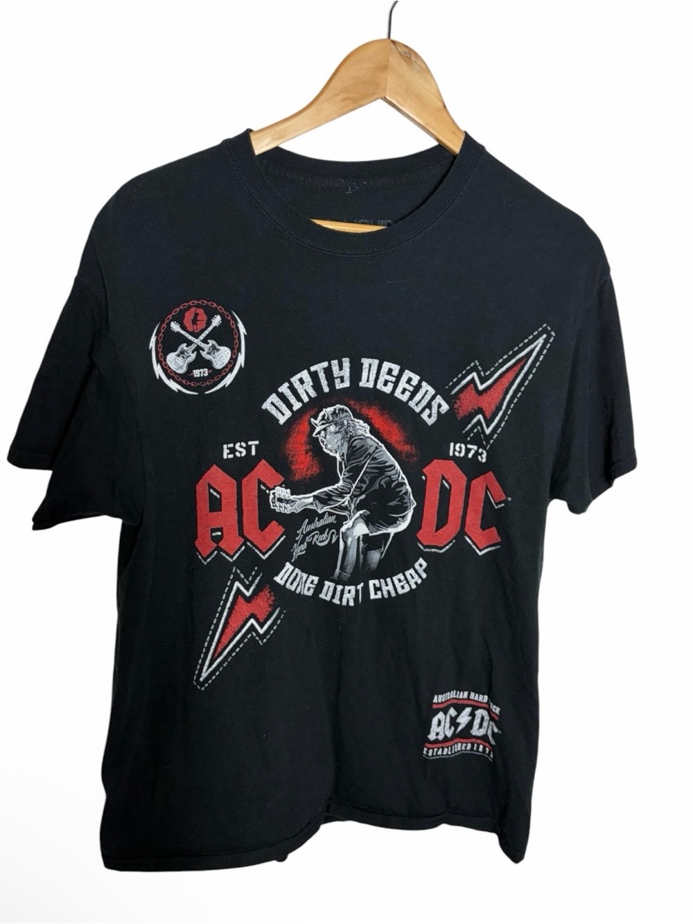 AC/DC black Angus Young Dirty deeds graphic unisex T shirt size L